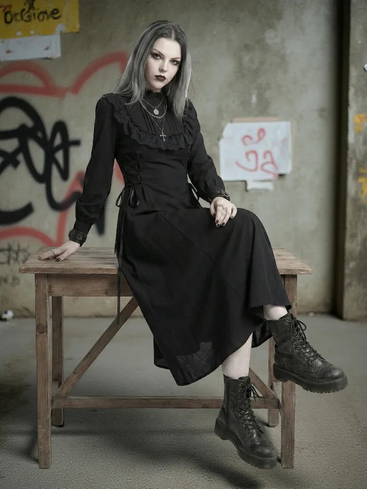 Lace Patchwork Gothic Midi Dress