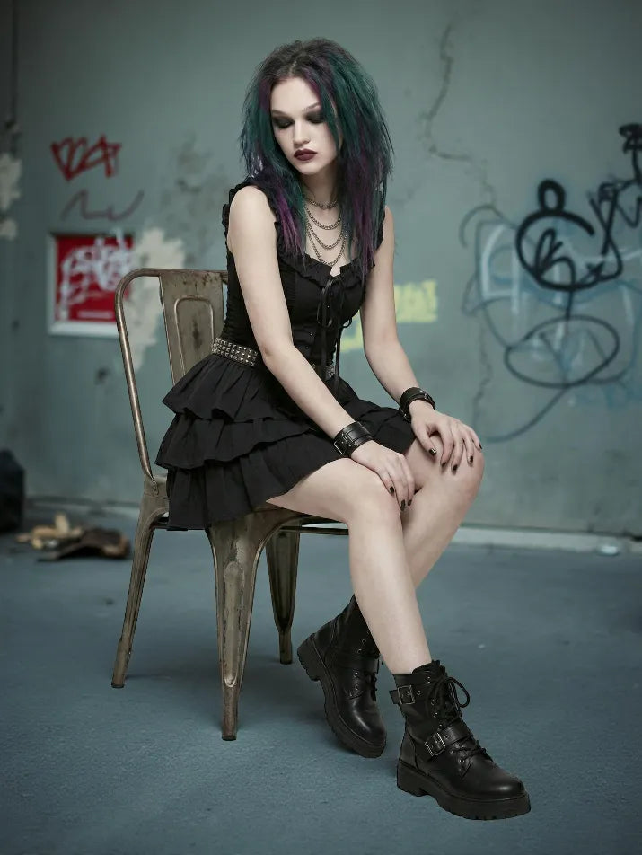 Lace-Up Ruffle Slip Dress