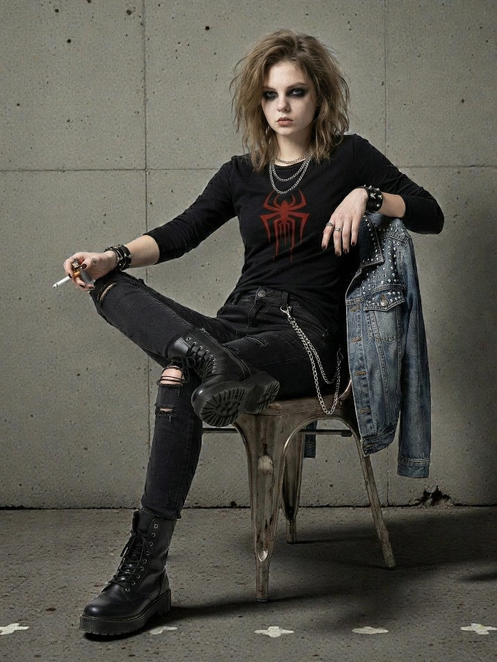 Spider Print Crop Tee