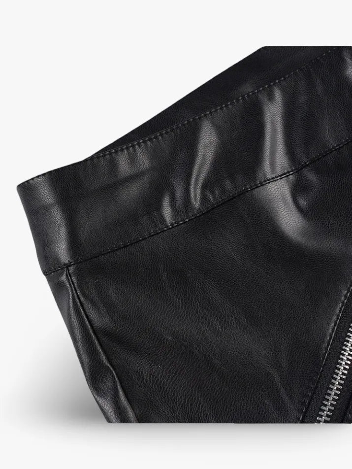 PU Zipper Patchwork Shorts