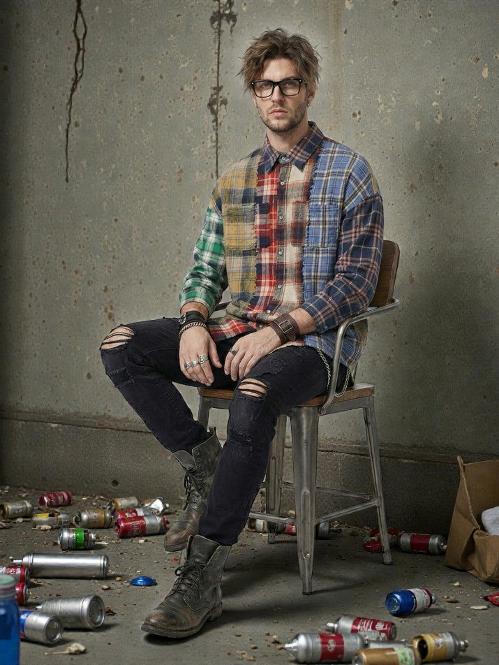 Patchwork Plaid Button Shirt