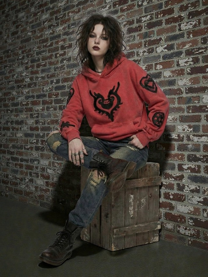 Red Graphic Oversized Hoodie