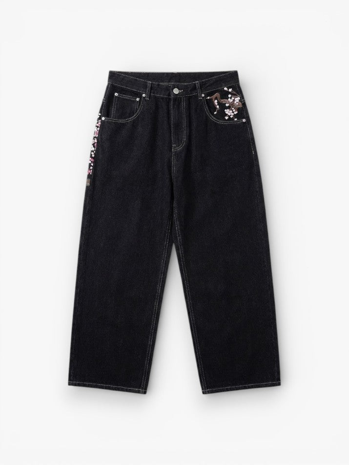 Embroidered Wide-Leg Denim