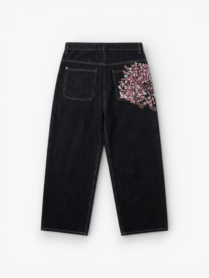 Embroidered Wide-Leg Denim