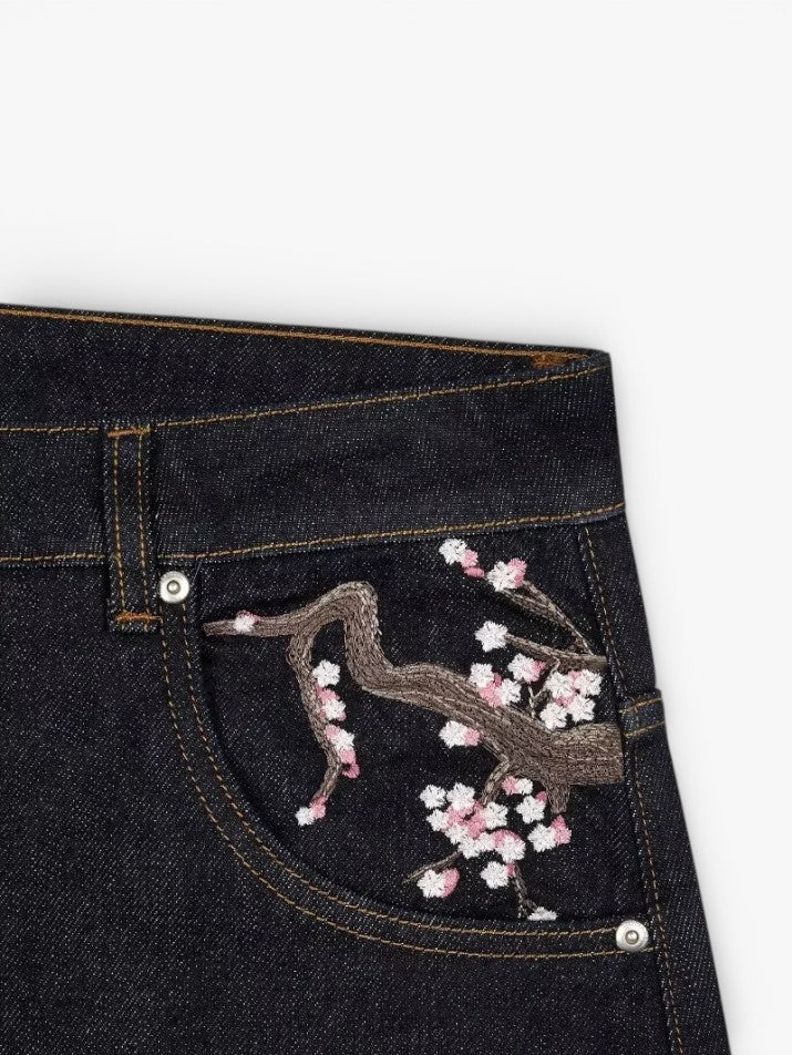 Embroidered Wide-Leg Denim