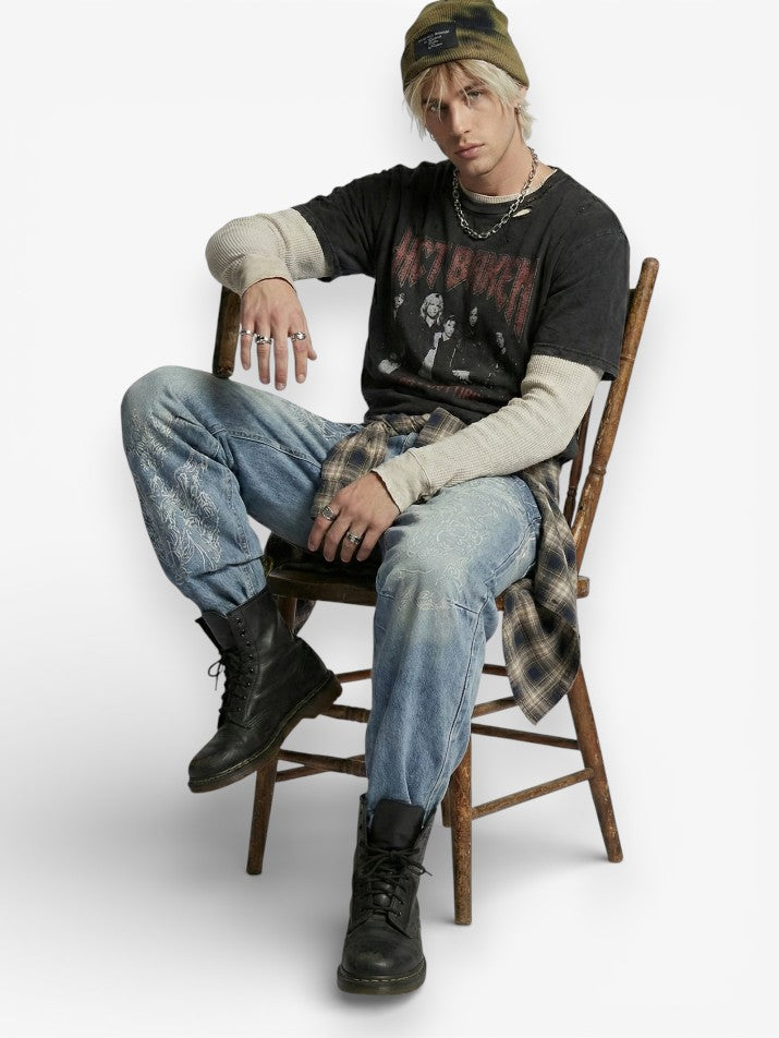 Angel Print Baggy Jeans