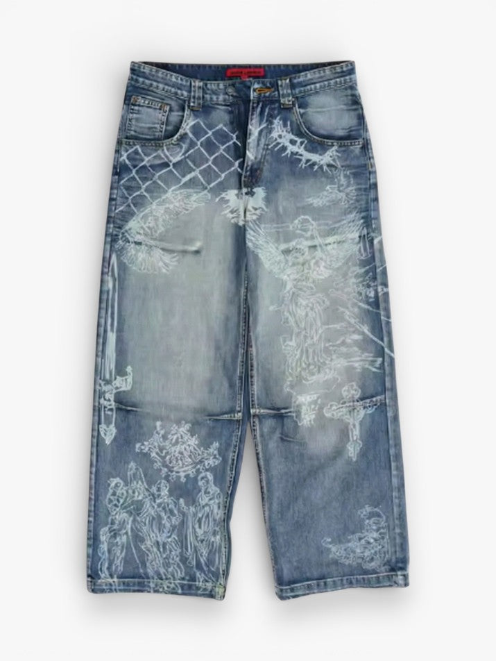Angel Print Baggy Jeans