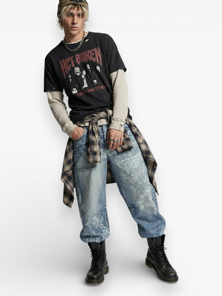 Angel Print Baggy Jeans