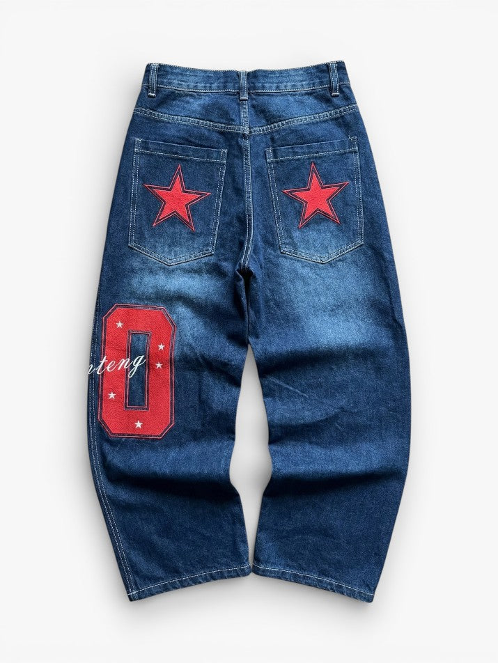 Star Pattern Wide-Leg Jeans