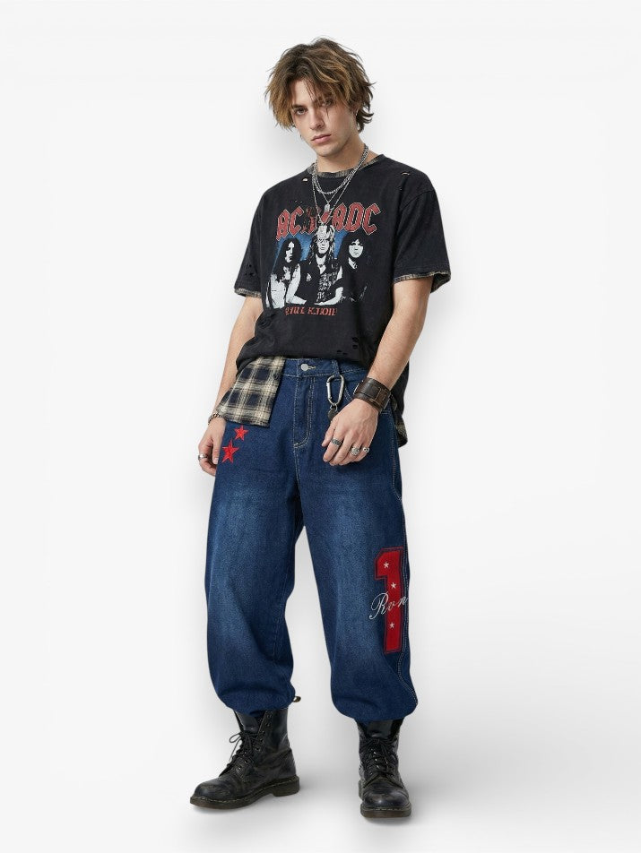 Star Pattern Wide-Leg Jeans