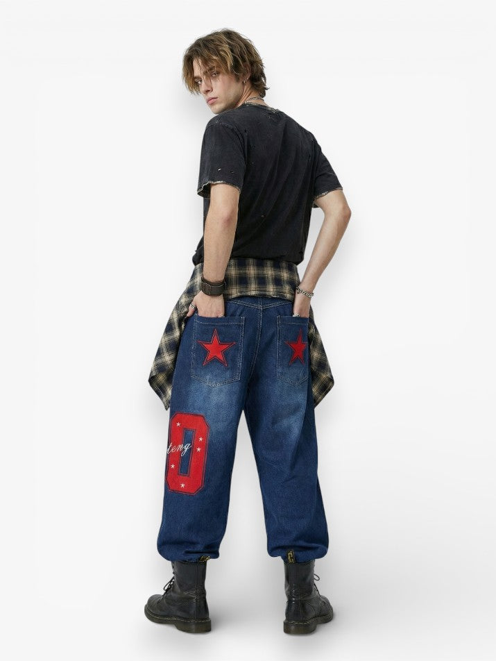 Star Pattern Wide-Leg Jeans