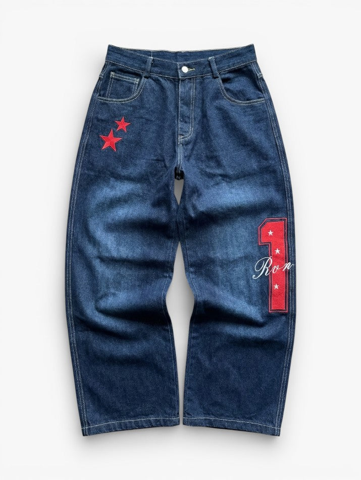 Star Pattern Wide-Leg Jeans