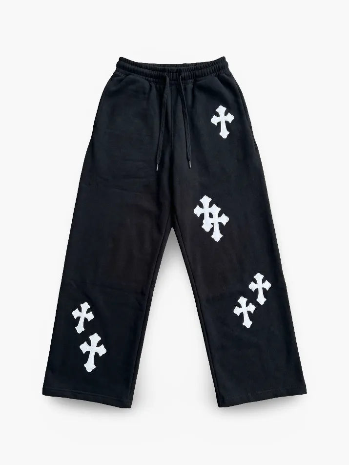 Cross Print Wide-Leg Pants