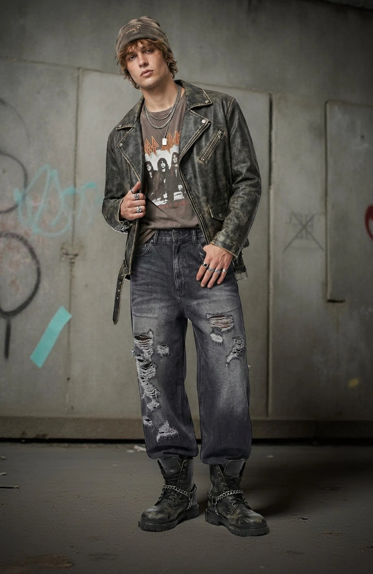 Ripped Wide-Leg Denim