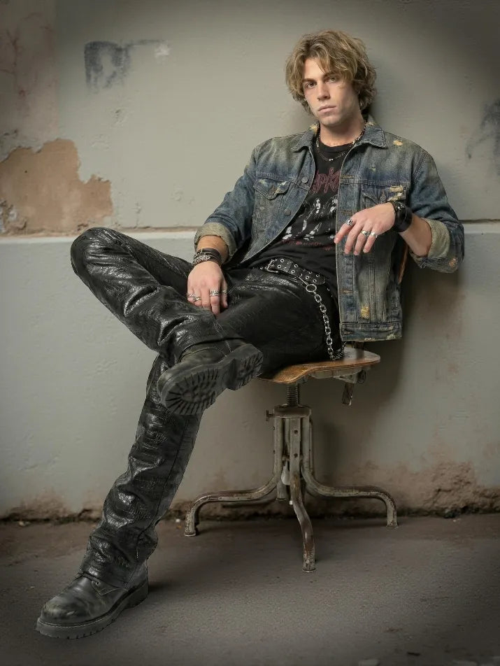 Crocodile Print Leather Pants