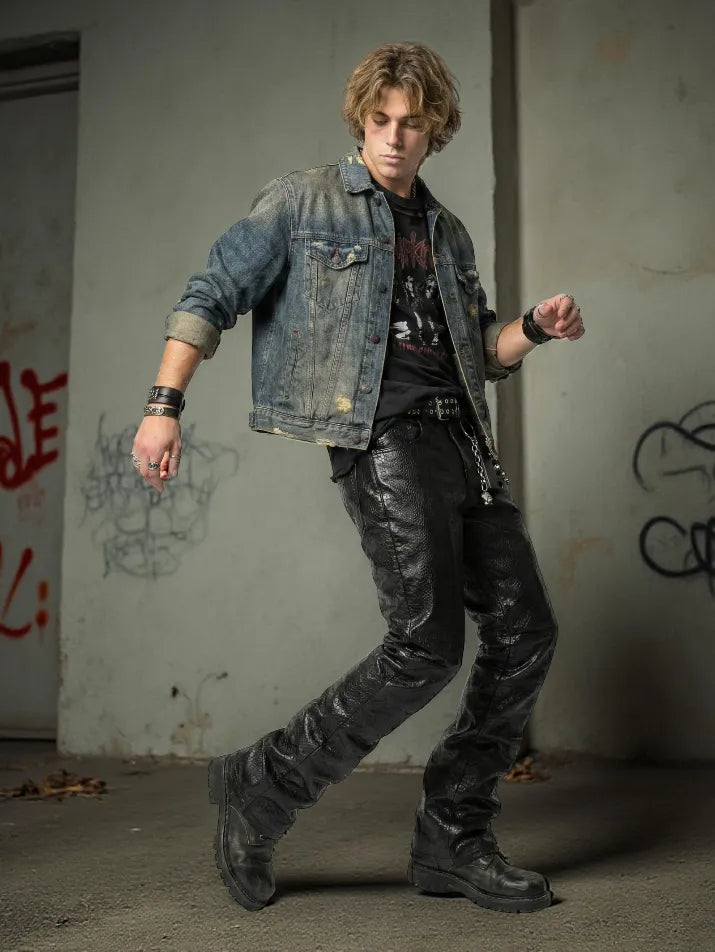 Crocodile Print Leather Pants