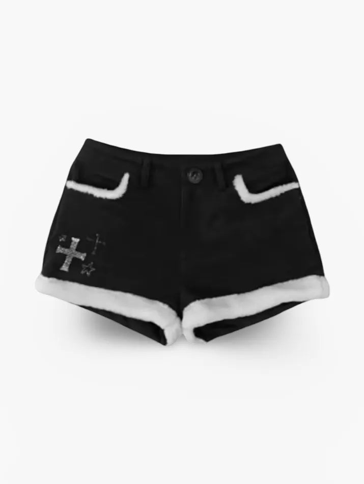 Cross Detail Denim Shorts