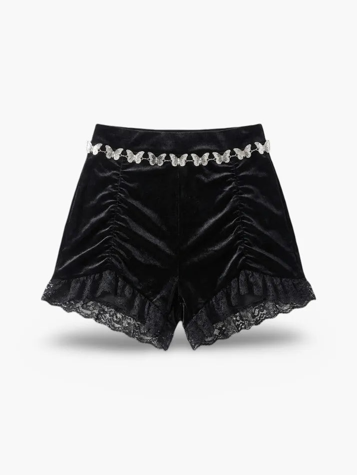 Velvet Lace Ruched Shorts