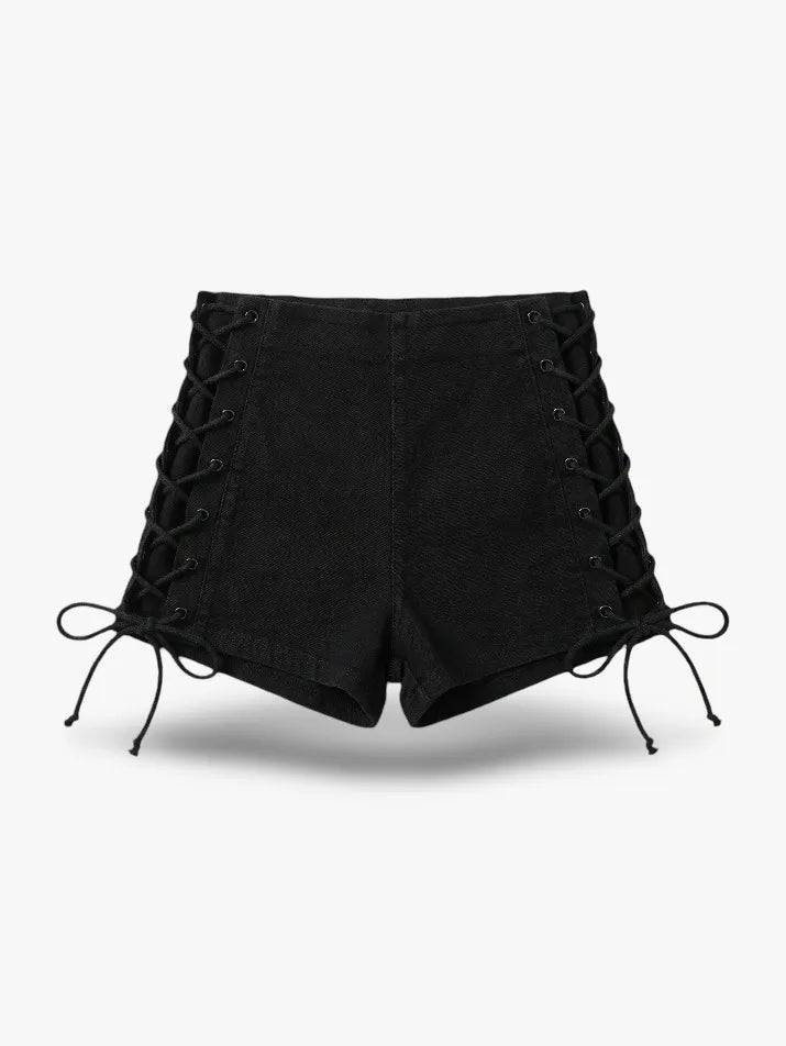 Lace-Up Denim Shorts