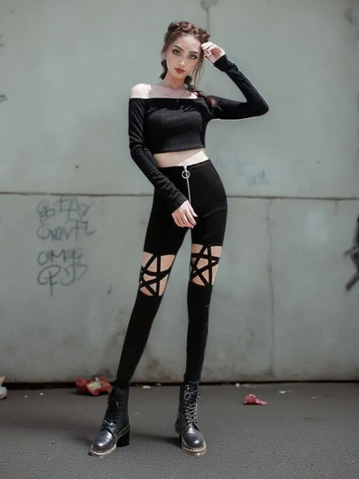 Hollow-Out Pentagram Pants