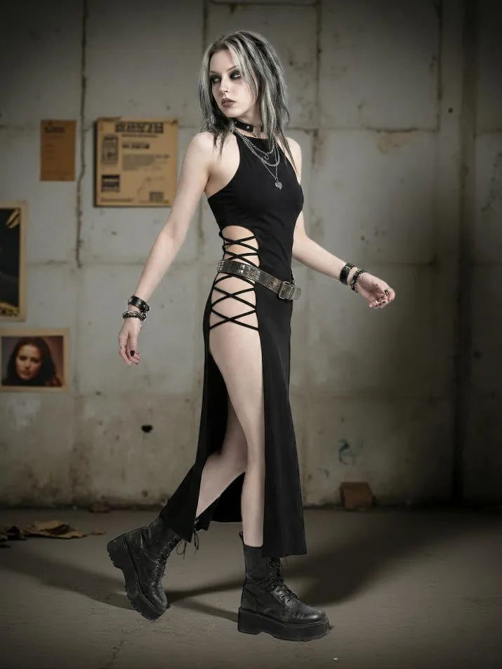 High-Slit Bandage Halter Dress
