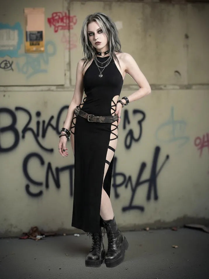 High-Slit Bandage Halter Dress