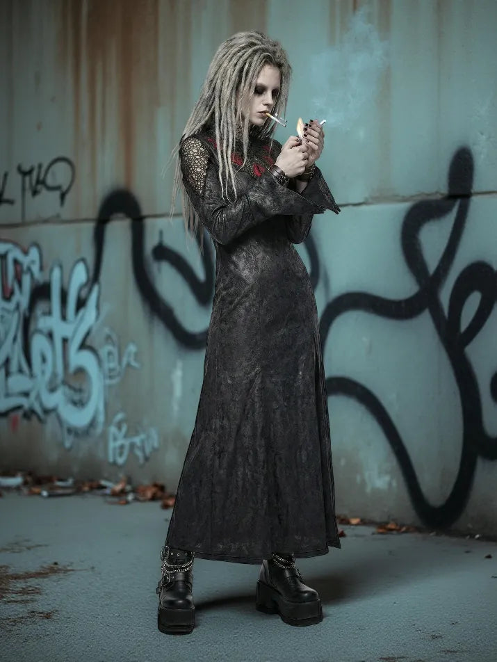 Spider Mesh Flared Sleeve Dress