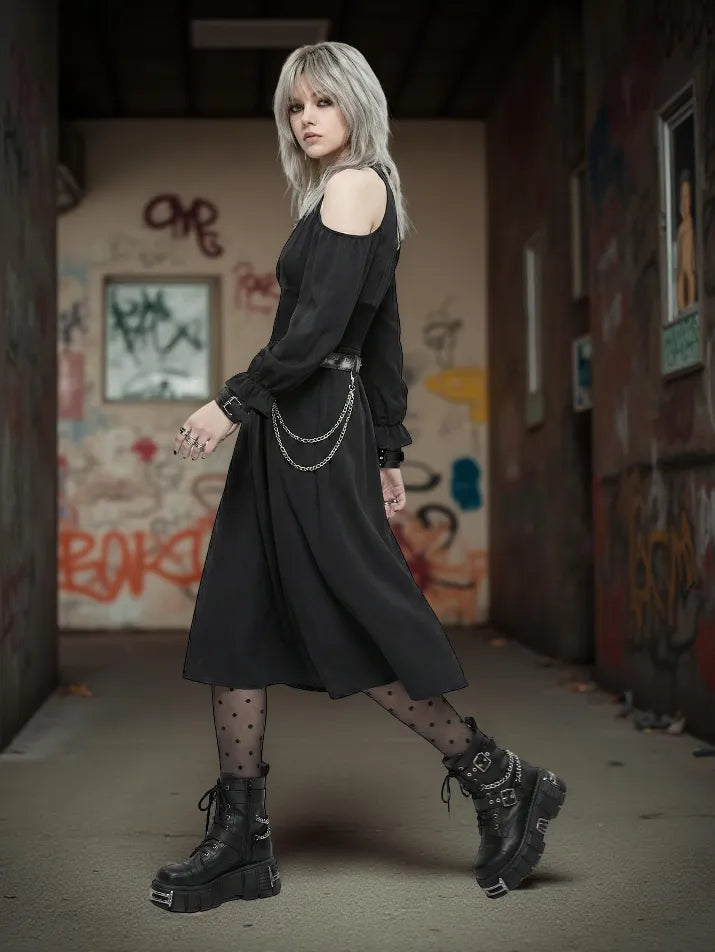 Off-Shoulder Gothic Midi Dress