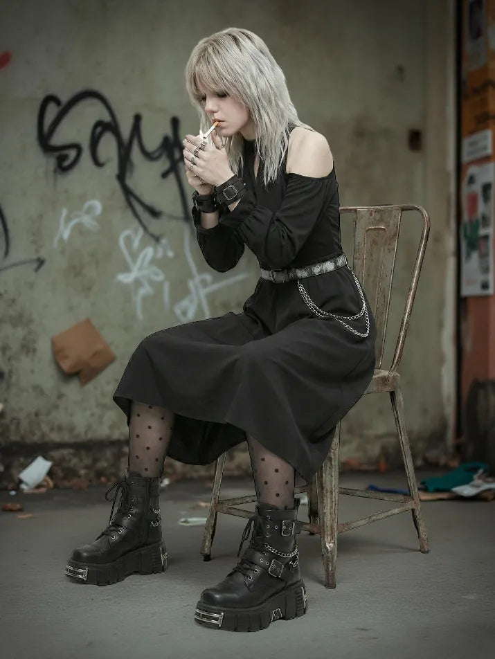 Off-Shoulder Gothic Midi Dress