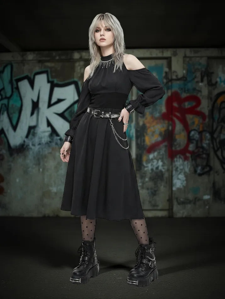 Off-Shoulder Gothic Midi Dress