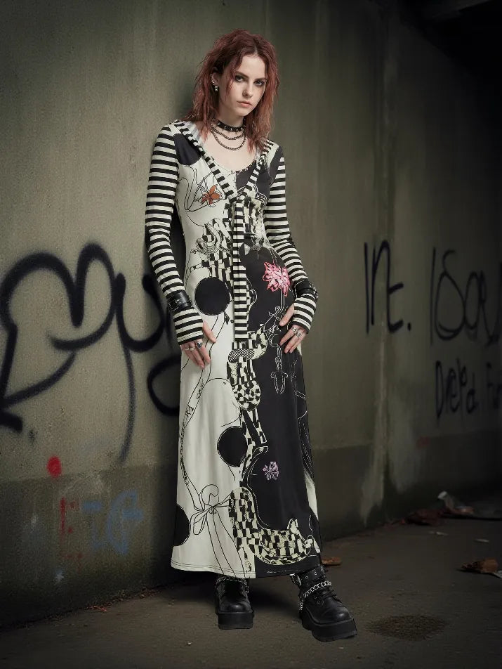 Striped Patchwork Hoodie Dress