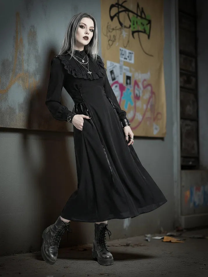 Lace Patchwork Gothic Midi Dress