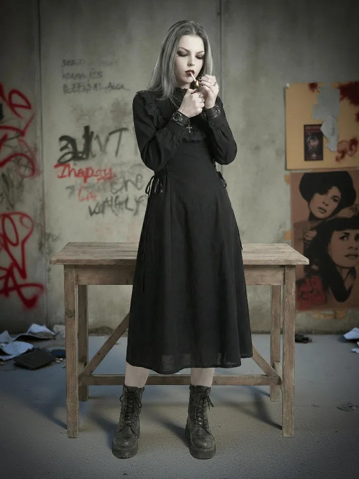 Lace Patchwork Gothic Midi Dress