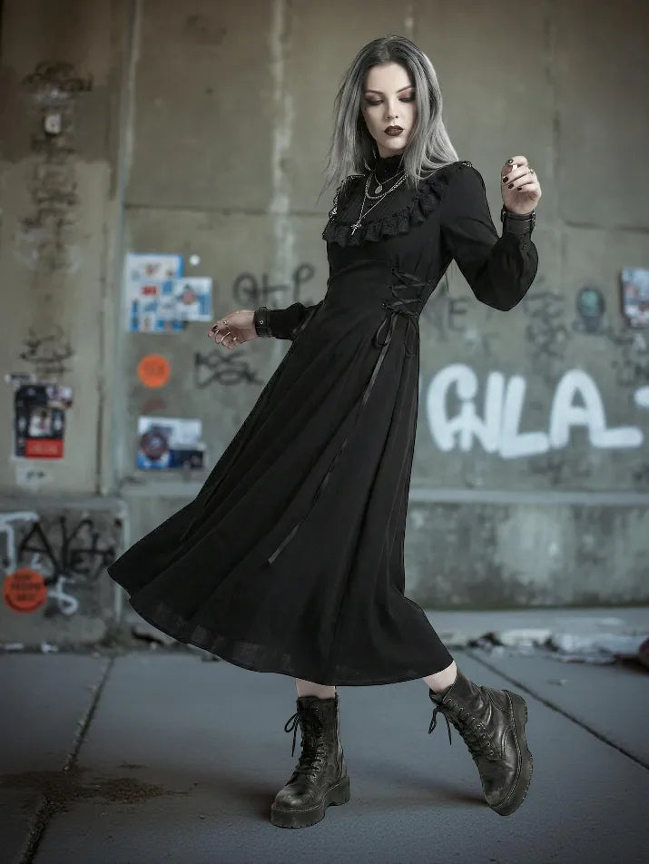 Lace Patchwork Gothic Midi Dress