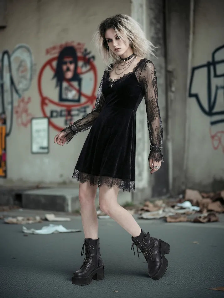 Lace Trim Gothic Mini Dress