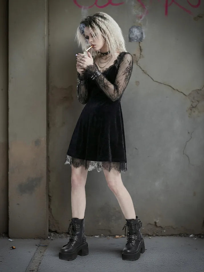 Lace Trim Gothic Mini Dress