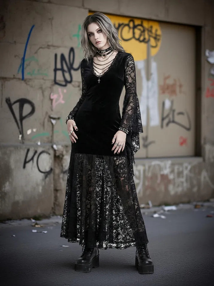 Lace Flare Sleeve Midi Dress