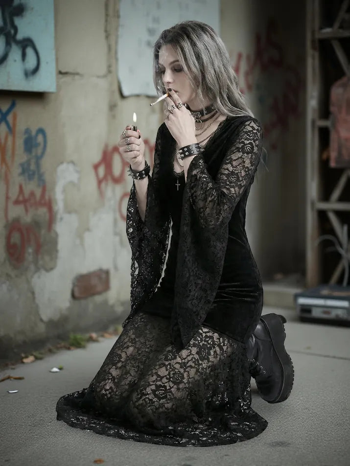 Lace Flare Sleeve Midi Dress
