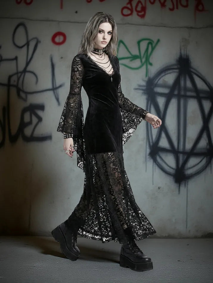 Lace Flare Sleeve Midi Dress