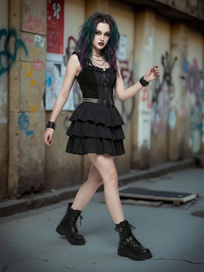 Lace-Up Ruffle Slip Dress