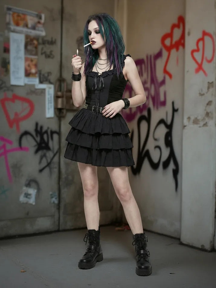 Lace-Up Ruffle Slip Dress