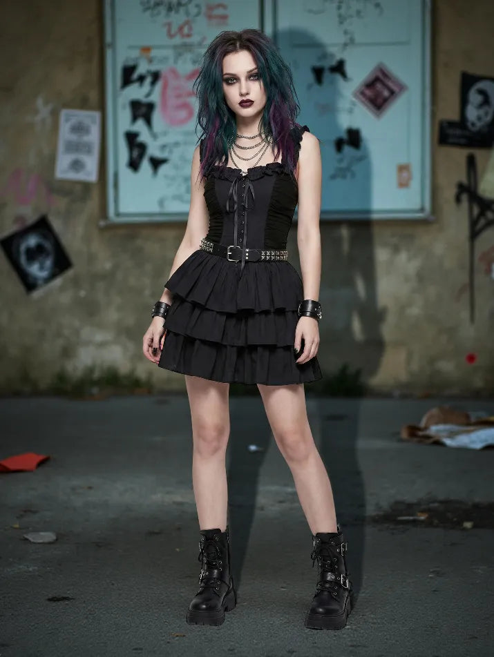 Lace-Up Ruffle Slip Dress