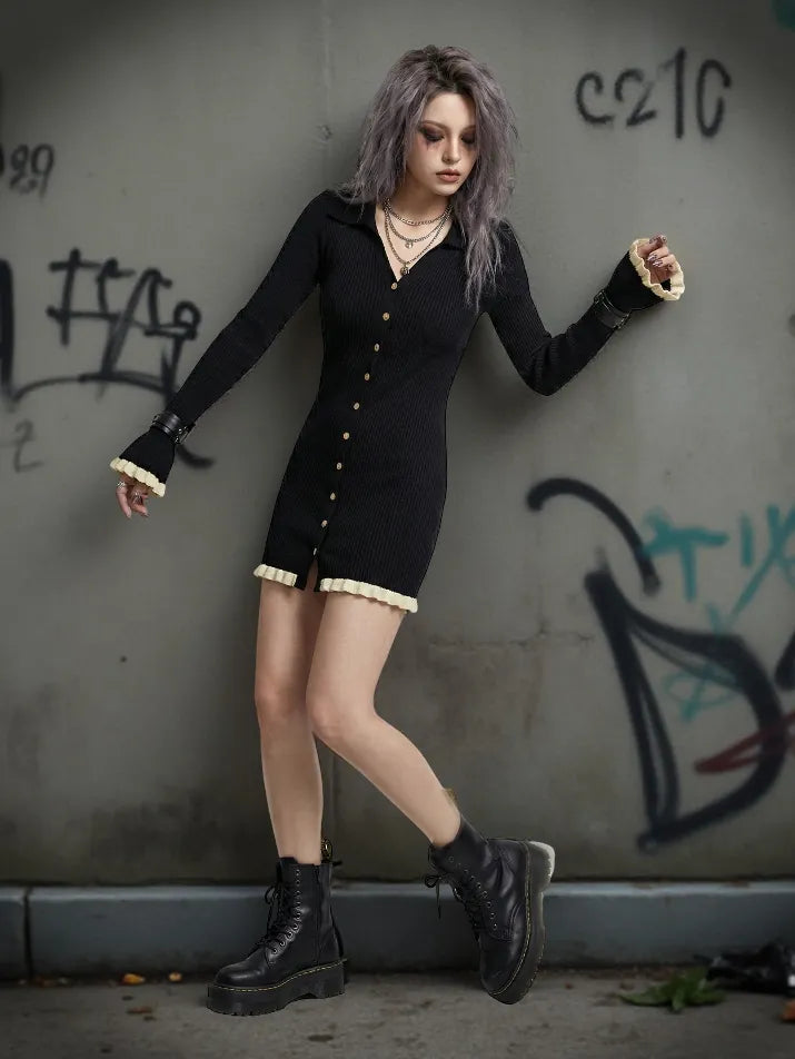 Lace Ruched Mini Dress