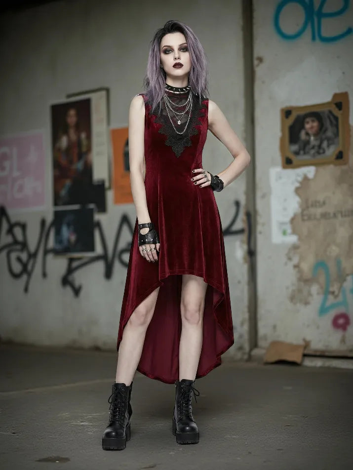 Irregular Hem Velvet Dress