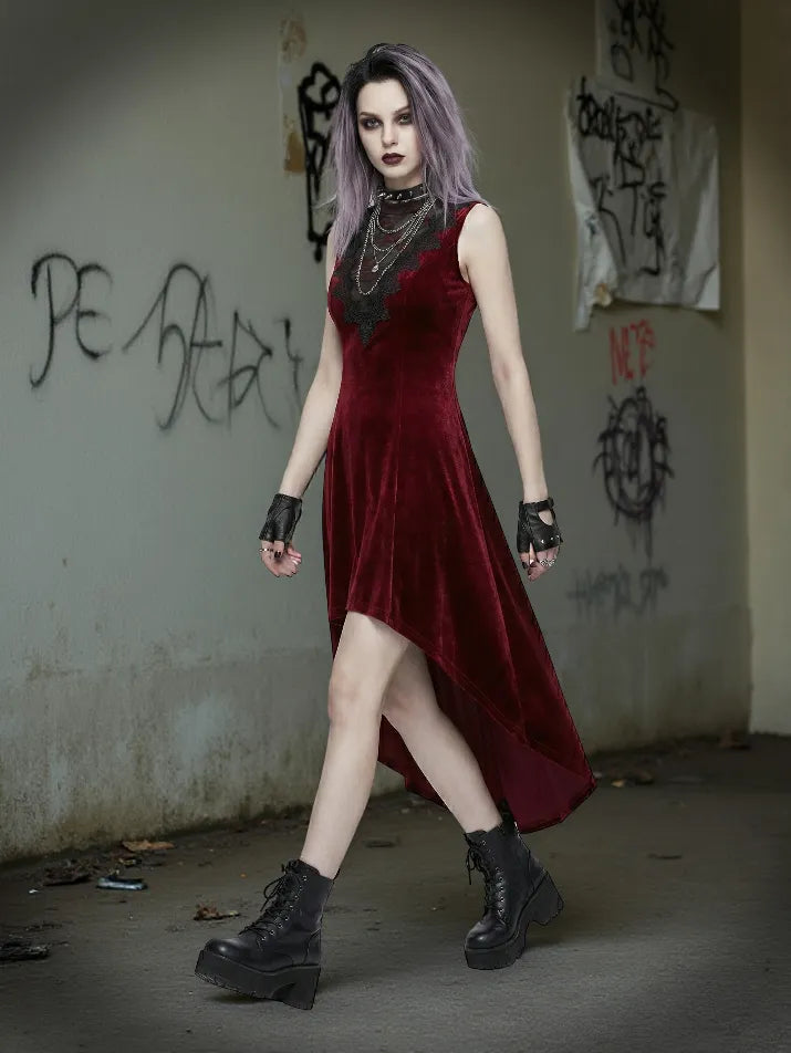 Irregular Hem Velvet Dress