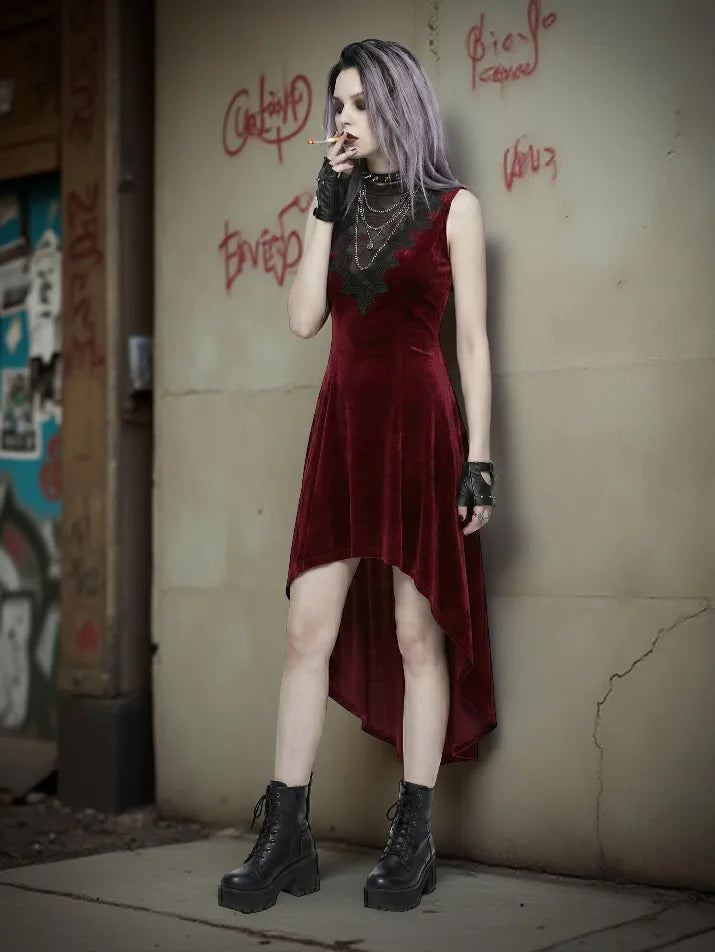 Irregular Hem Velvet Dress