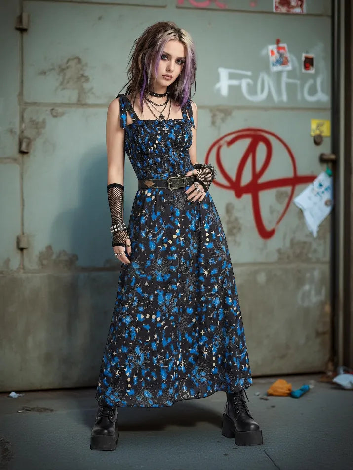 Skull Shirred Long Dress