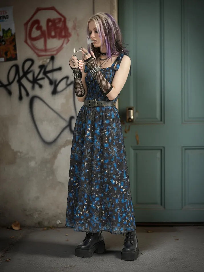 Skull Shirred Long Dress