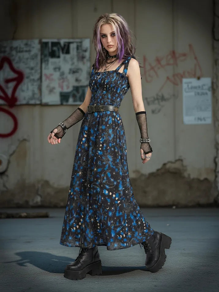 Skull Shirred Long Dress