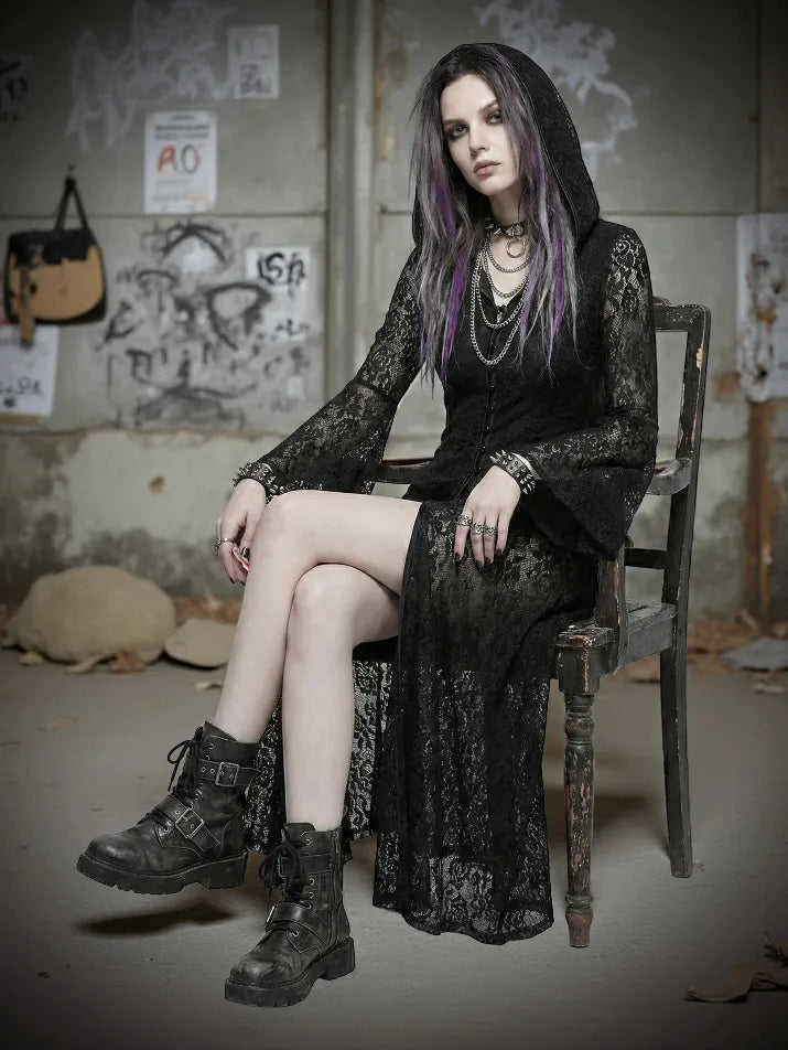 Hooded Lace Gothic Maxi Dress